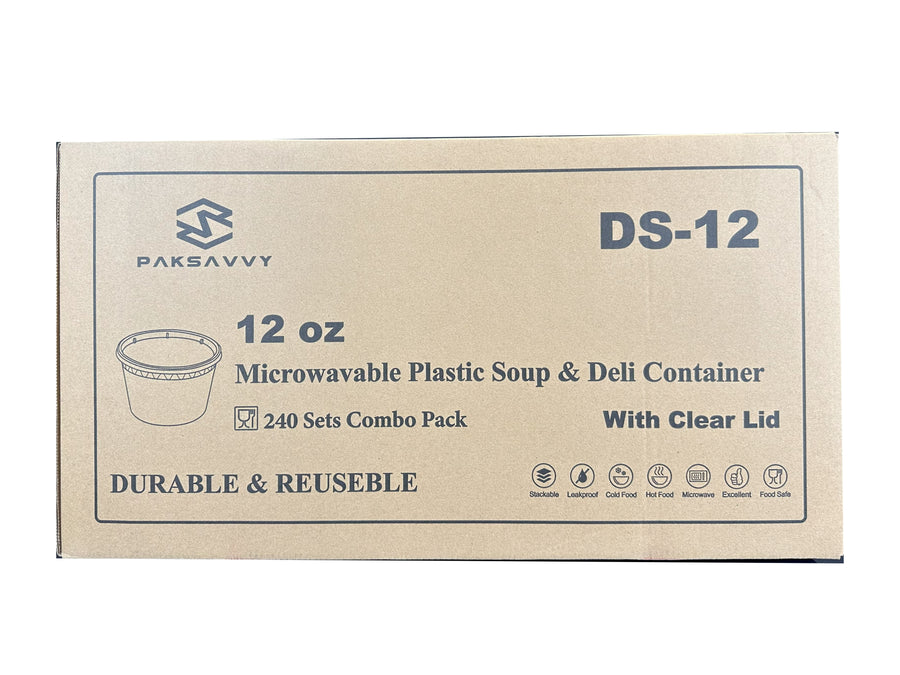 DS-12 12 oz. Microwavable Clear Plastic Deli Container and Lid Combo Pack - 240/Case