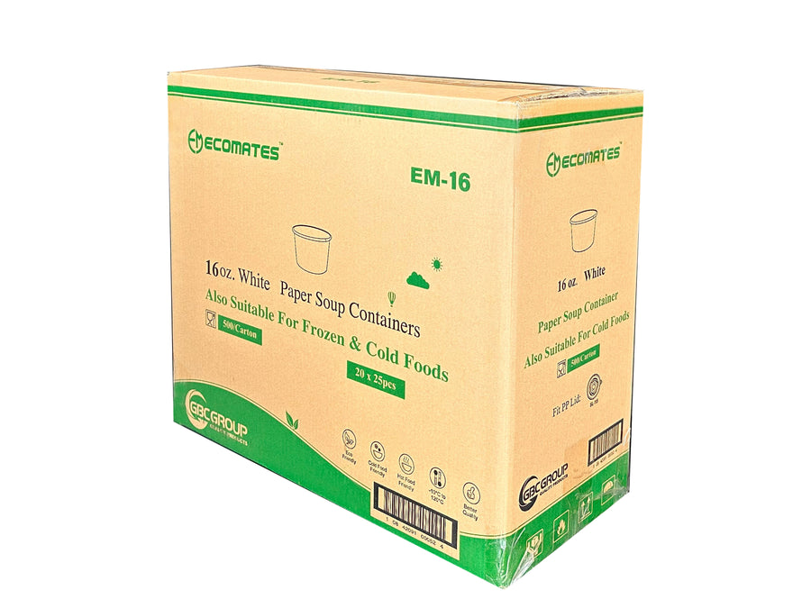 EM-16     16oz Plain White Paper Containers  ( 25 x 20 )   500/CS