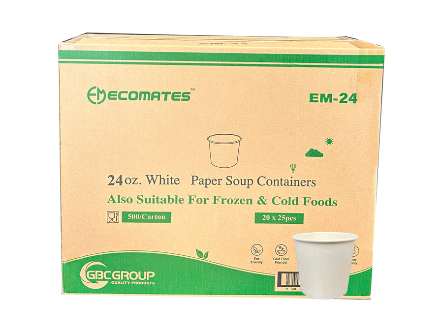 EM-24   24oz Plain White Paper Containers  ( 25 x 20 )  500/CS