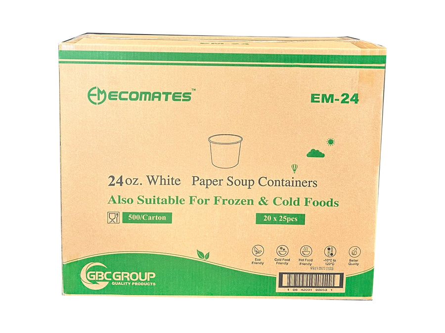 EM-24   24oz Plain White Paper Containers  ( 25 x 20 )  500/CS