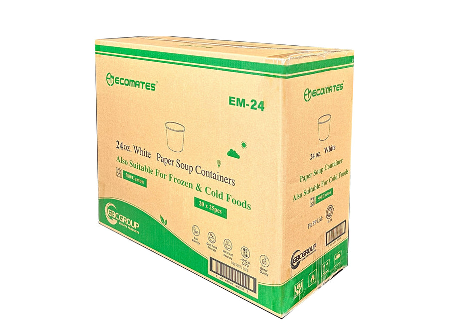 EM-24   24oz Plain White Paper Containers  ( 25 x 20 )  500/CS