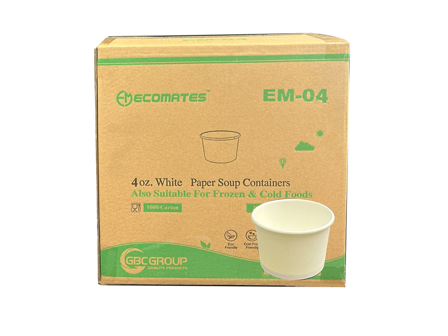 EM-04     4  oz Plain White Paper Bowl     (50 x 20 ) 1000/ CS