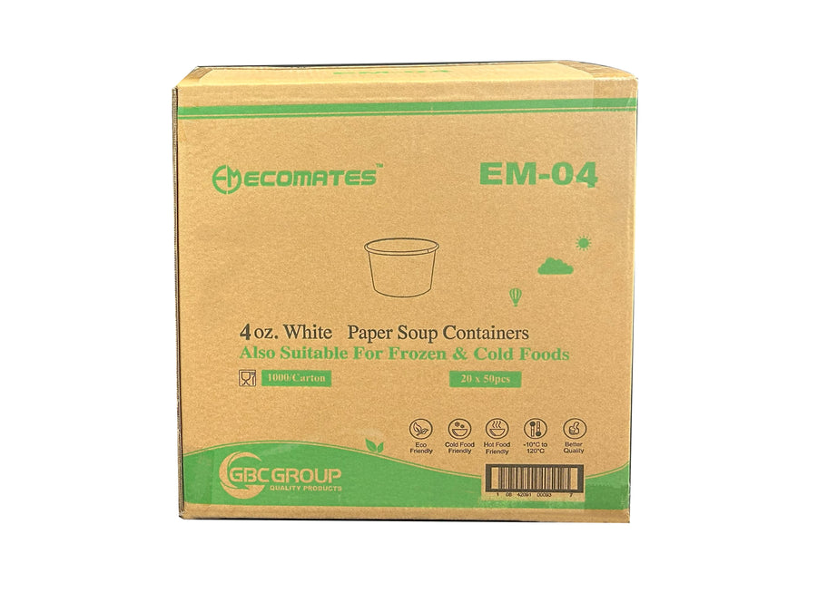 EM-04     4  oz Plain White Paper Bowl     (50 x 20 ) 1000/ CS